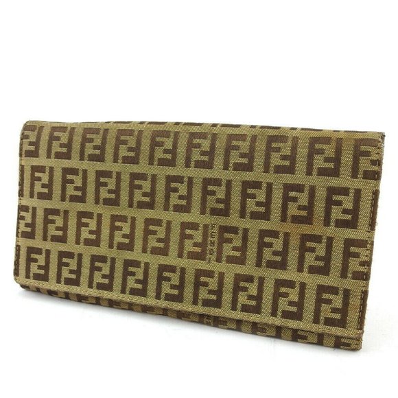 FENDI long wallet zucchino beige canvas ~ leather Authentic used - Picture 1 of 10